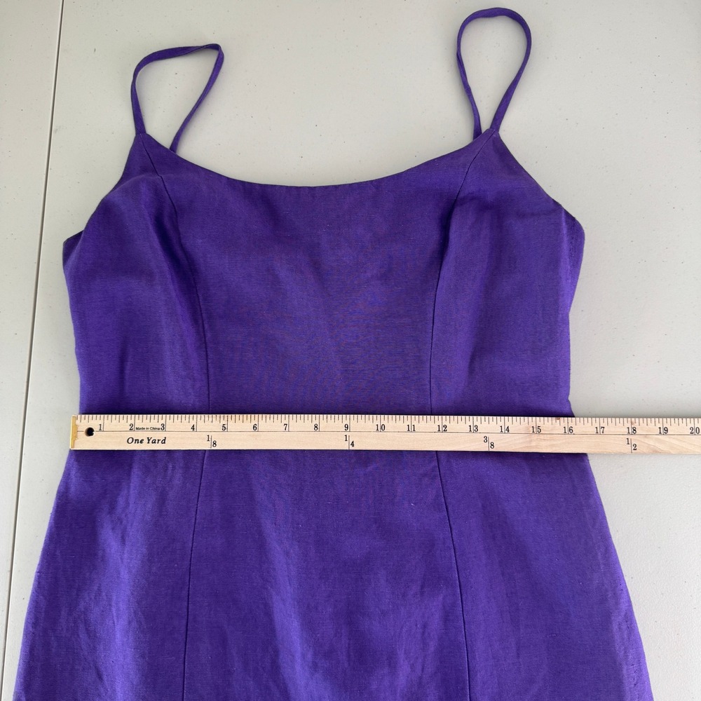 Vintage Ashley Brooke Linen Blend Mini Slip Dress 10 Purple 90s Minimalist Retro - Picture 9 of 12
